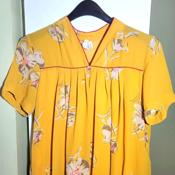 Vintage Mustard Yellow Floral Sheer Midi Dress Small Medium - Picture 12 of 12
